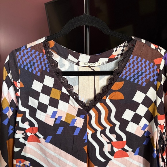 NWT Maloka Oversized Multicolor Abstract Graphic Print Blouse Funky Artsy Tunic - Picture 5 of 9